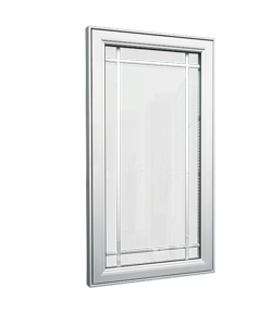 Fixed white vinyl window with narrow rectangular grille design suitable for energy-efficient installation or replacement in Winnipeg homes