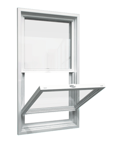 White single-hung window with tilt-in bottom sash installed in Winnipeg to improve energy efficiency and simplify regular cleaning