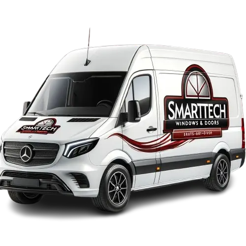SmartTech Windows & Doors service van with company branding and logo on side, ready for mobile window and door installation
