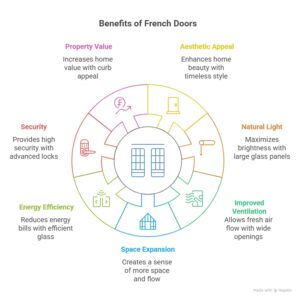 A diagram highlighting the benefits of French doors.