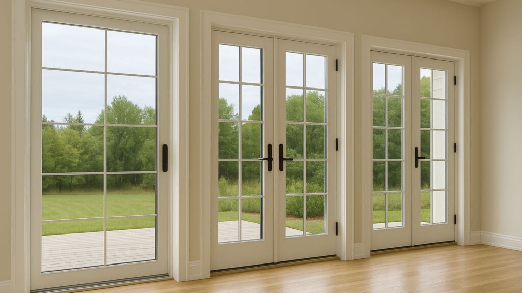 Stylish sliding and French patio doors in Winnipeg homes showing how to choose patio doors that improve energy efficiency and natural light.