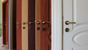 Variety of front door options for Winnipeg homes, featuring wood and steel finishes, secure locks, and modern entry door styles.