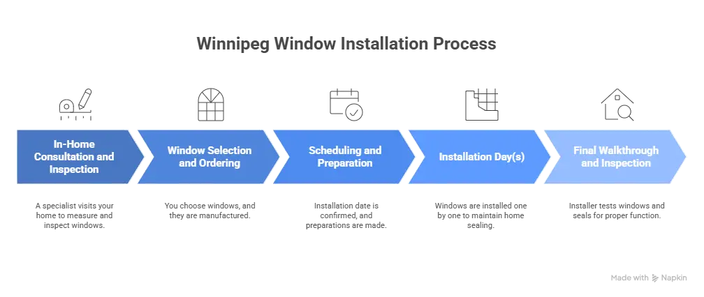 Visual guide showing how long window installation takes including each stage