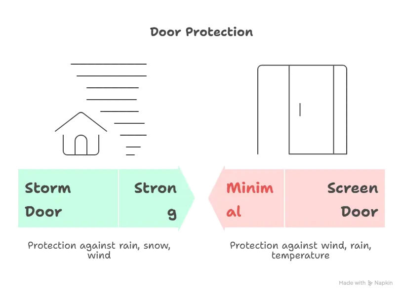 Comparison of screen door and storm door for home entry protection and ventilation