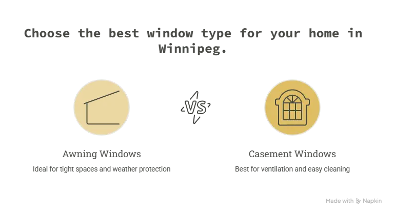 Side-by-side comparison of awning and casement windows highlighting key features and benefits