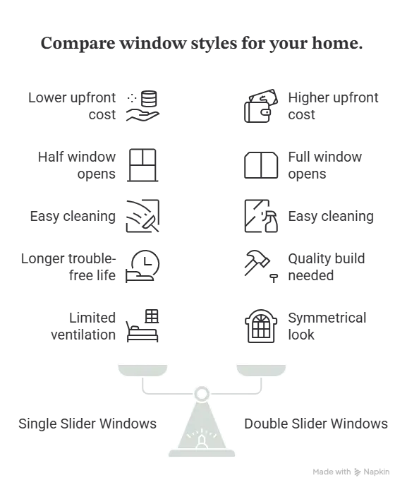 Advantages and disadvantages of single slider and double slider windows for residential use