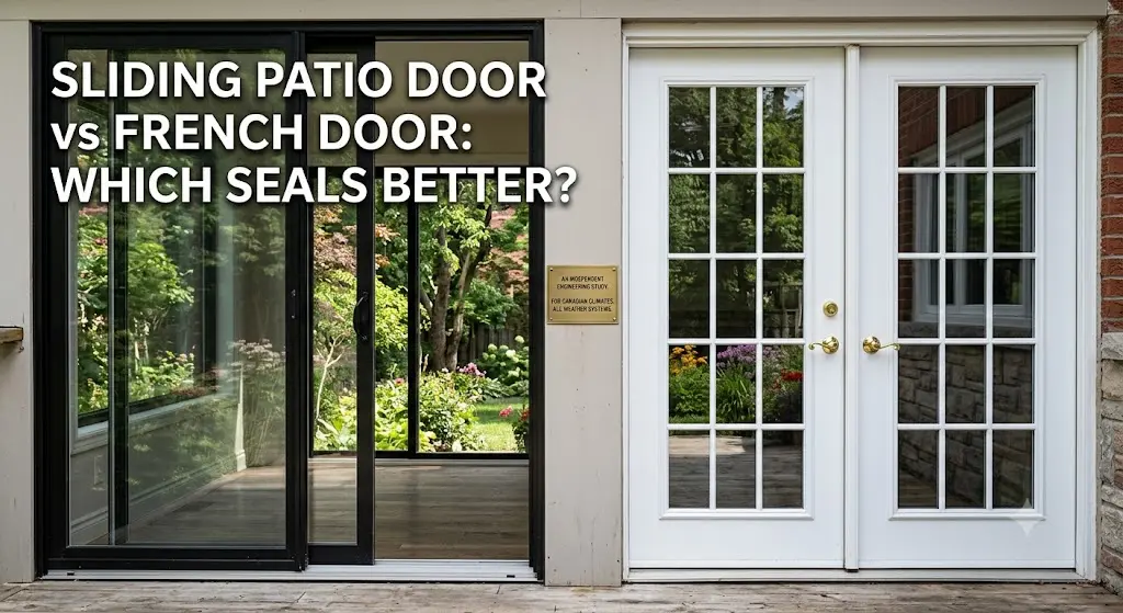 Comparison of sliding patio doors and French doors showing weather sealing, energy efficiency, air leakage, and insulation performance