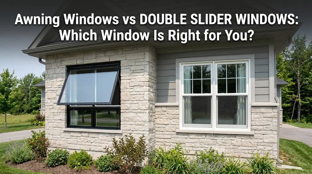 Comparison of awning and double slider windows showing ventilation, energy efficiency, operation, maintenance, security, and ideal applications