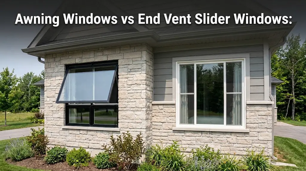 Comparison of awning and end vent slider windows showing ventilation, energy efficiency, operation, maintenance, security, and ideal applications for homeowners