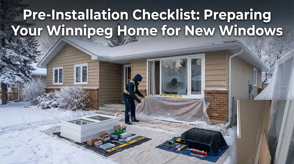 Winnipeg homeowner preparing for new window installation by clearing work areas, protecting furniture, checking window measurements, and reviewing installation plans