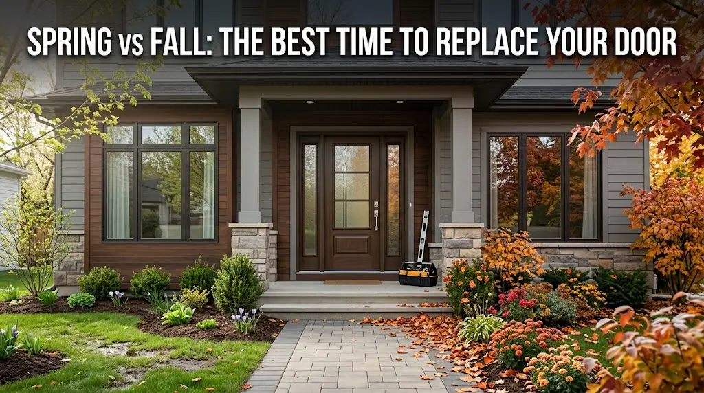 Comparison of spring and fall exterior door replacement in Winnipeg, showing seasonal weather, installation conditions, temperature changes, and preparation considerations