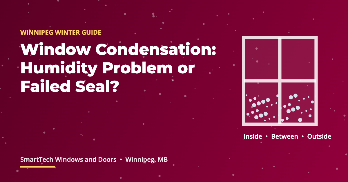 Condensation and frost on the inside of a window in a Winnipeg winter, humidity versus failed seal